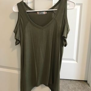 Cold shoulder olive top